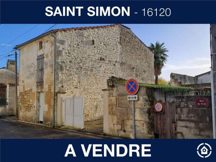Maison mitoyenne 1 côté à vendre, 2 pièces - Saint-Simon 16120