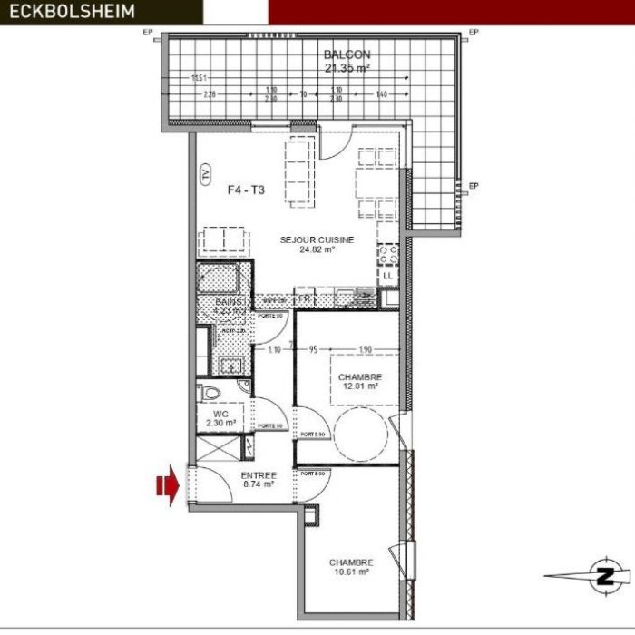 Appartement à vendre, 3 pièces - Eckbolsheim 67201