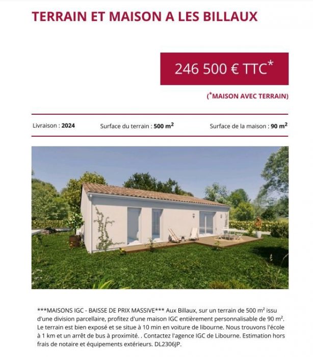 Terrain constructible à vendre, 05 a - Les Billaux 33500