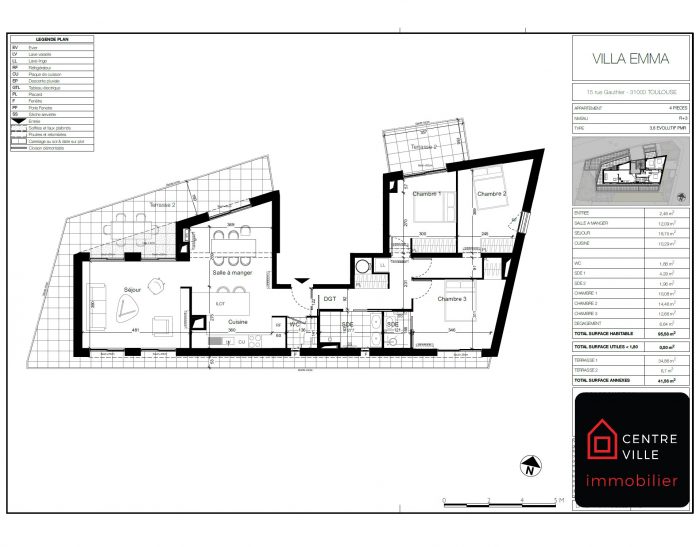 Appartement à vendre, 4 pièces - Toulouse 31500