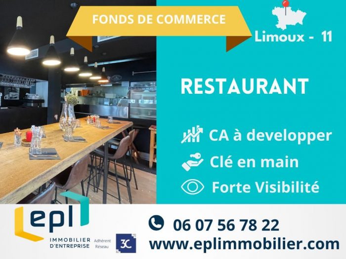 Restaurant, bar à vendre, 80 m² 47 places - Limoux 11300