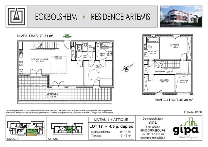 Duplex à vendre, 4 pièces - Eckbolsheim 67201