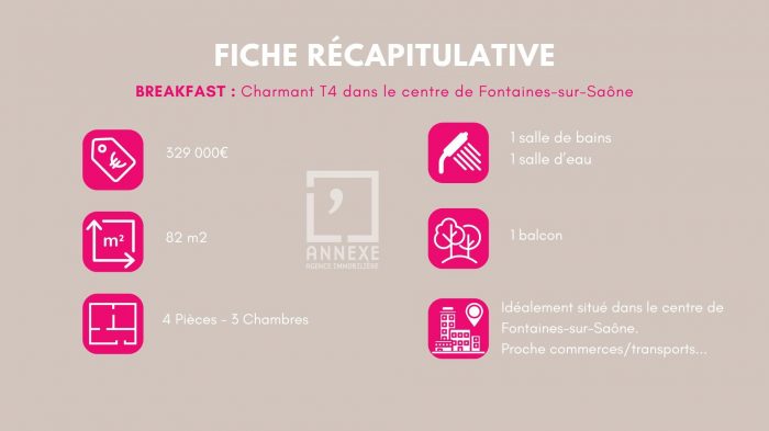 Appartement à vendre, 4 pièces - Fontaines-sur-Saône 69270