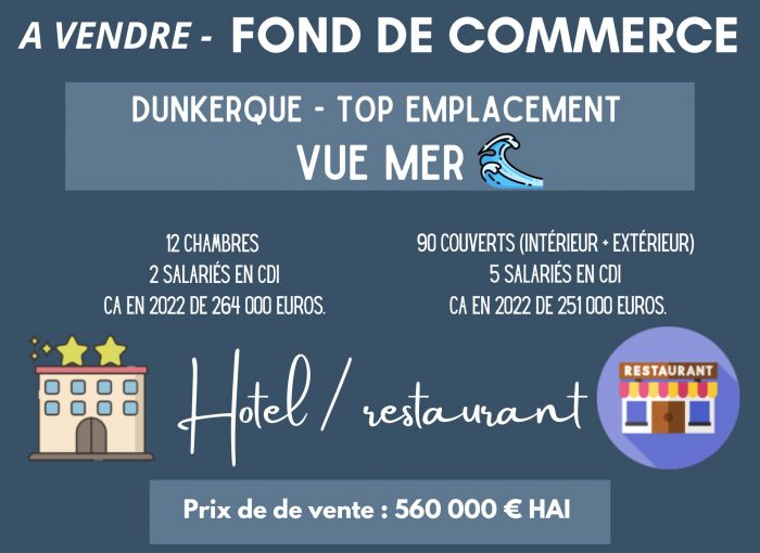 Hôtel, hébergement à vendre, 520 m² 50 places - Dunkerque 59140