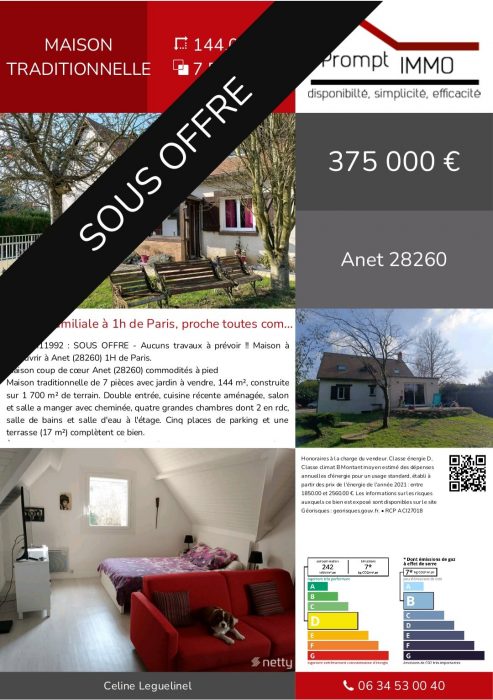 Vente Maison/Villa ANET 28260 Eure et Loir FRANCE