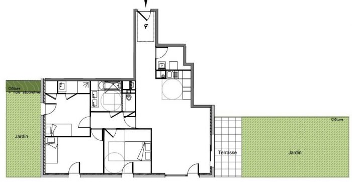 Appartement T4 rez de jardin 87m²