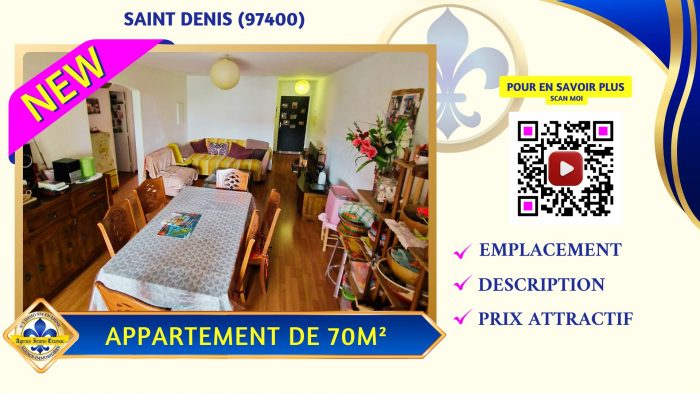 3 RAISONS DE CRAQUER : Appartement Spacieux 70m² à Saint-Denis