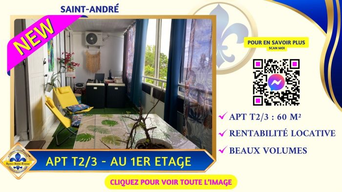 Appartement à vendre, 2 pièces - Saint-André 97440
