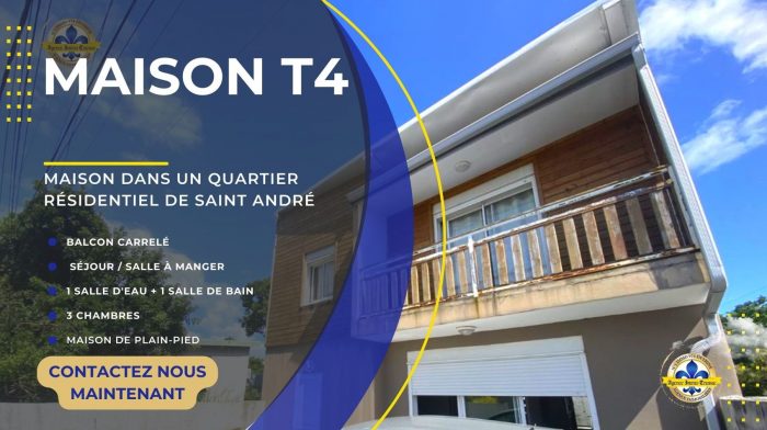 Maison individuelle à vendre, 4 pièces - Saint-André 97440