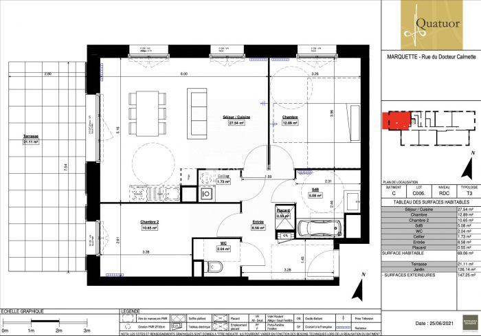 Photo A VENDRE : Appartement T3 de 69m2 avec une grande terrasse de 21m2 et 2 place de parking image 3/5