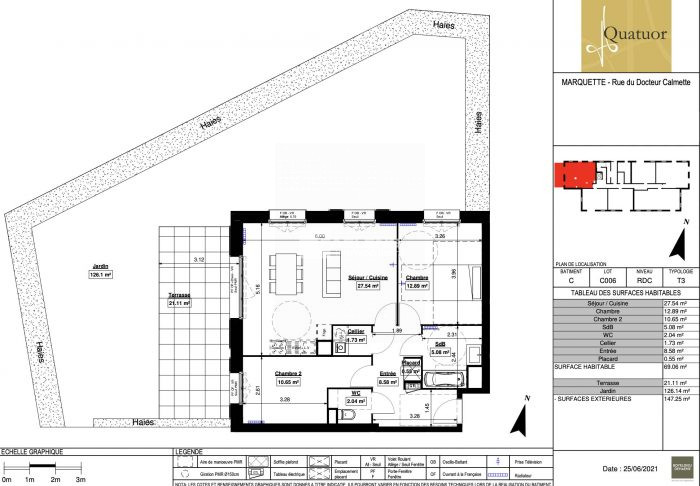 Photo A VENDRE : Appartement T3 69m2 en rez-de-jardin de 126m2 avec 2 places de parking image 3/5