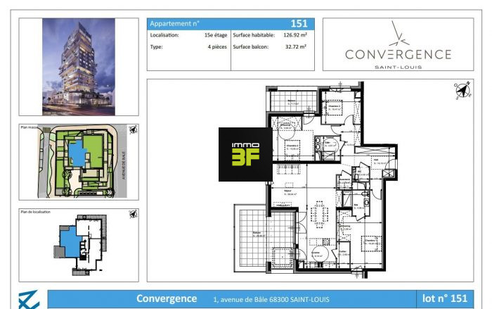 Photo Appartement 151: 4 pièces au 15ème étage de 127 m², deux balcons de 7,73 m² orienté NO et de 25 m² orienté SO image 3/12