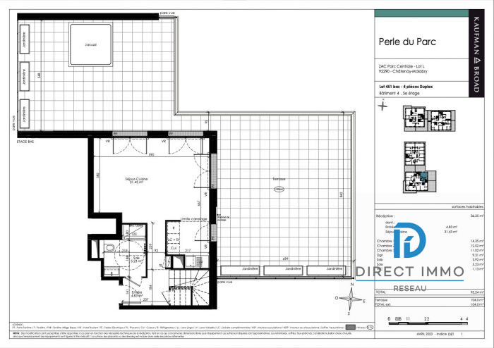 Appartement 4 pièces Duplex d'exception avec Terrasses 104m2 - RARE sur Châtenay-Malabry, Parc de Sceaux