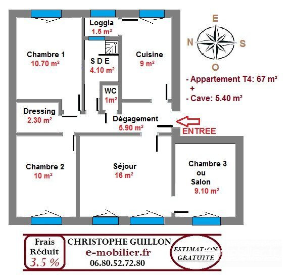 Appartement à louer, 4 pièces - Saint-Jacques-de-la-Lande 35136