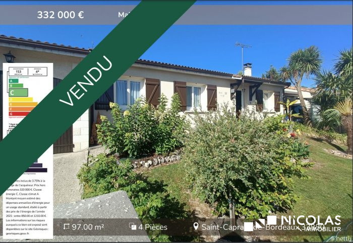Vente Maison/Villa SAINT-CAPRAIS-DE-BORDEAUX 33880 Gironde FRANCE