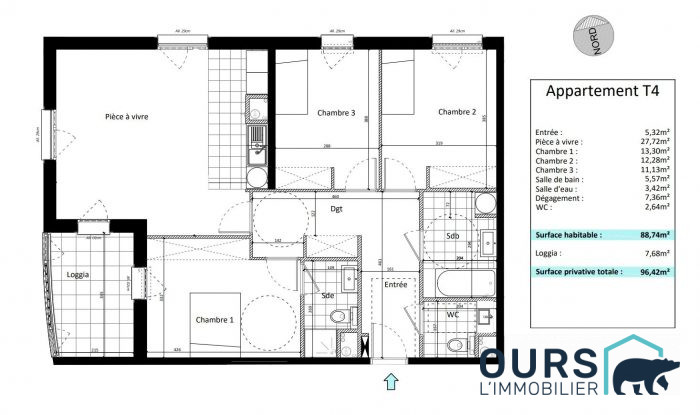 Un appartement 4 pièces de 89 m² avec une grande loggia de 8 m² à SAINT-DENIS