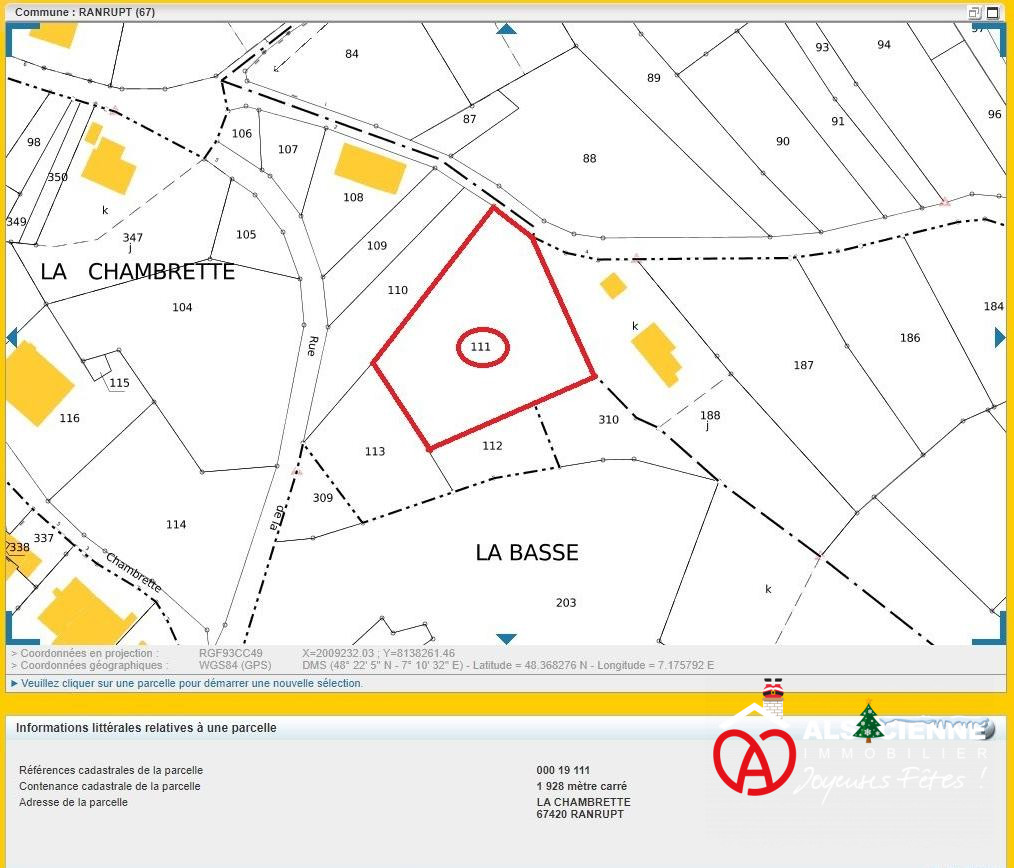 Vente Terrain RANRUPT 67420 Bas Rhin FRANCE