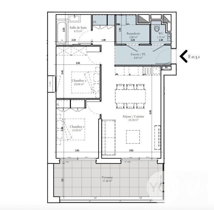 Appartement à vendre, 3 pièces - Saint-Didier-au-Mont-d'Or 69370